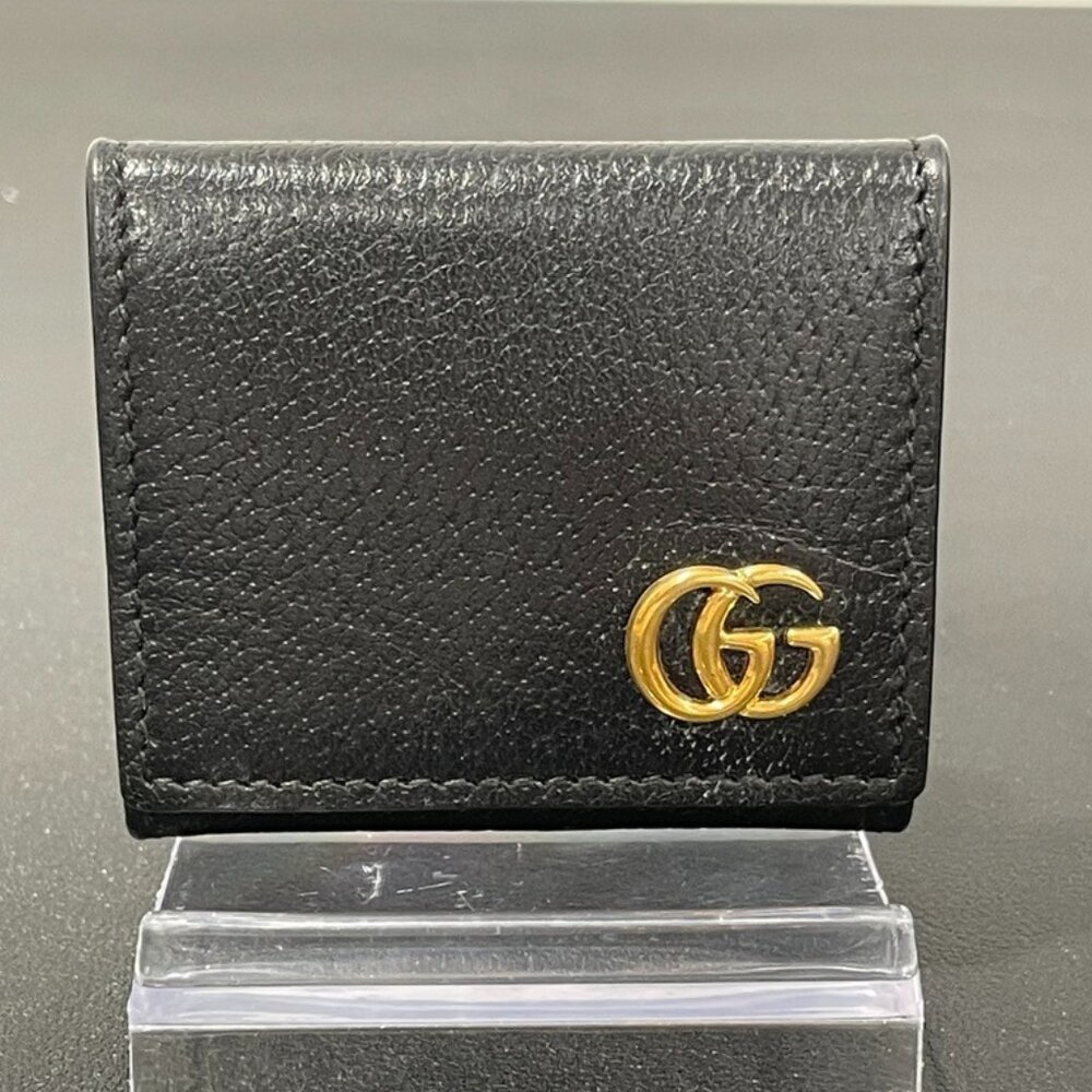 Gucci Marmont Cinghiale Black Leather Coin Case Gold GG (EH1006)